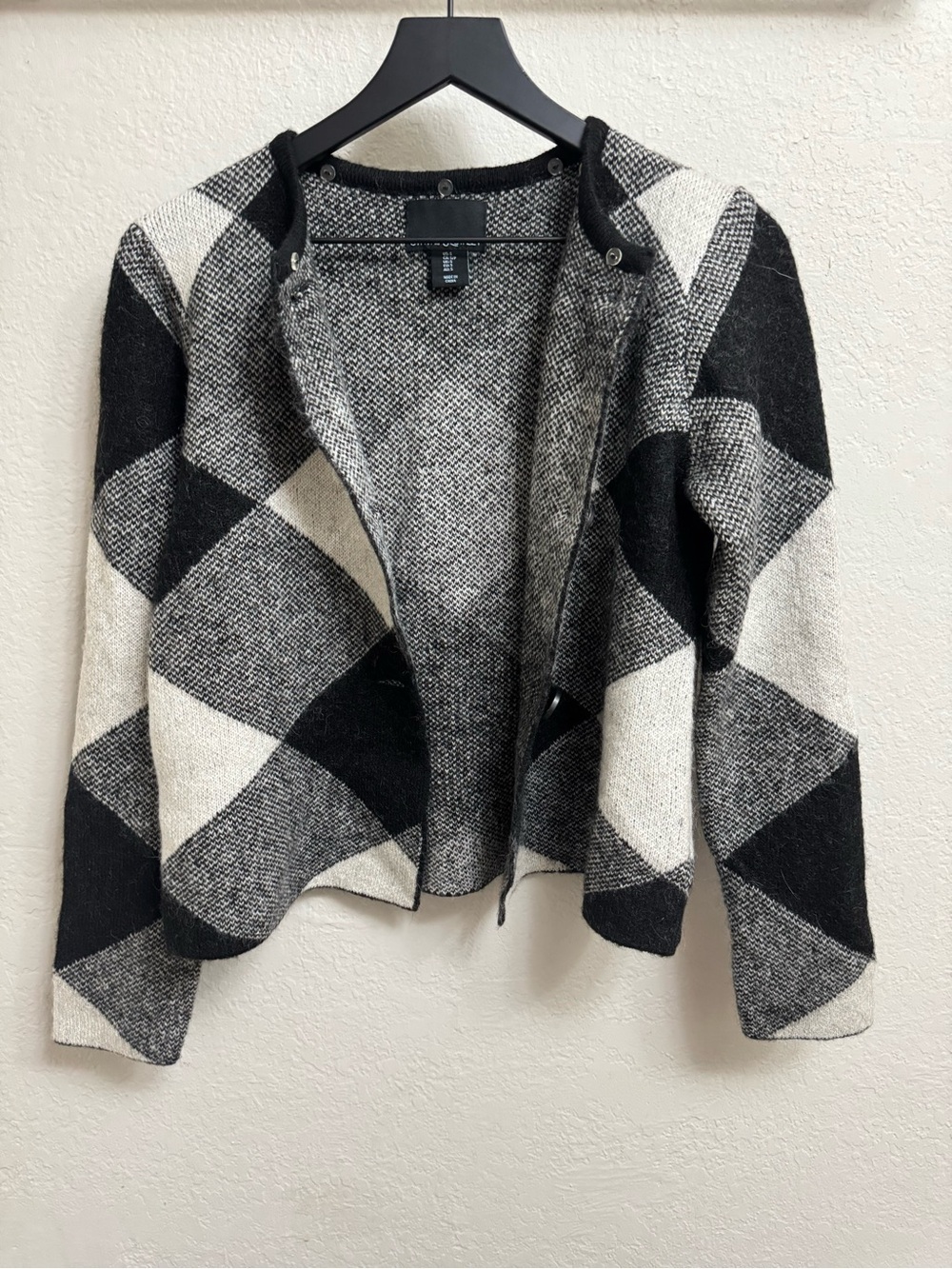 Black & White wool blend Button Cardigan - Picture 3 of 8